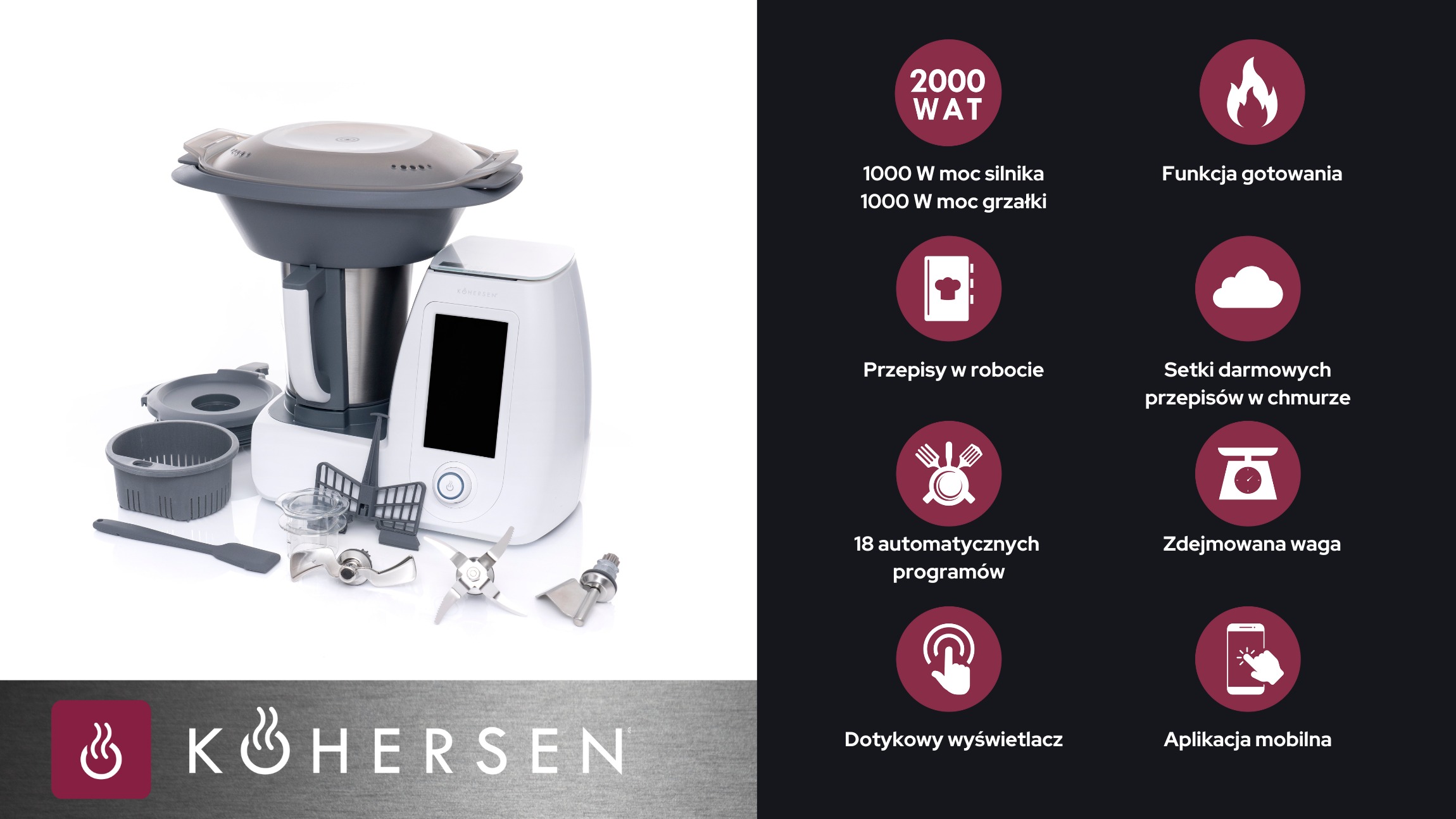 Wielofunkcyjny robot kuchenny z funkcją gotowania Kohersen CY021 w kolorze białym