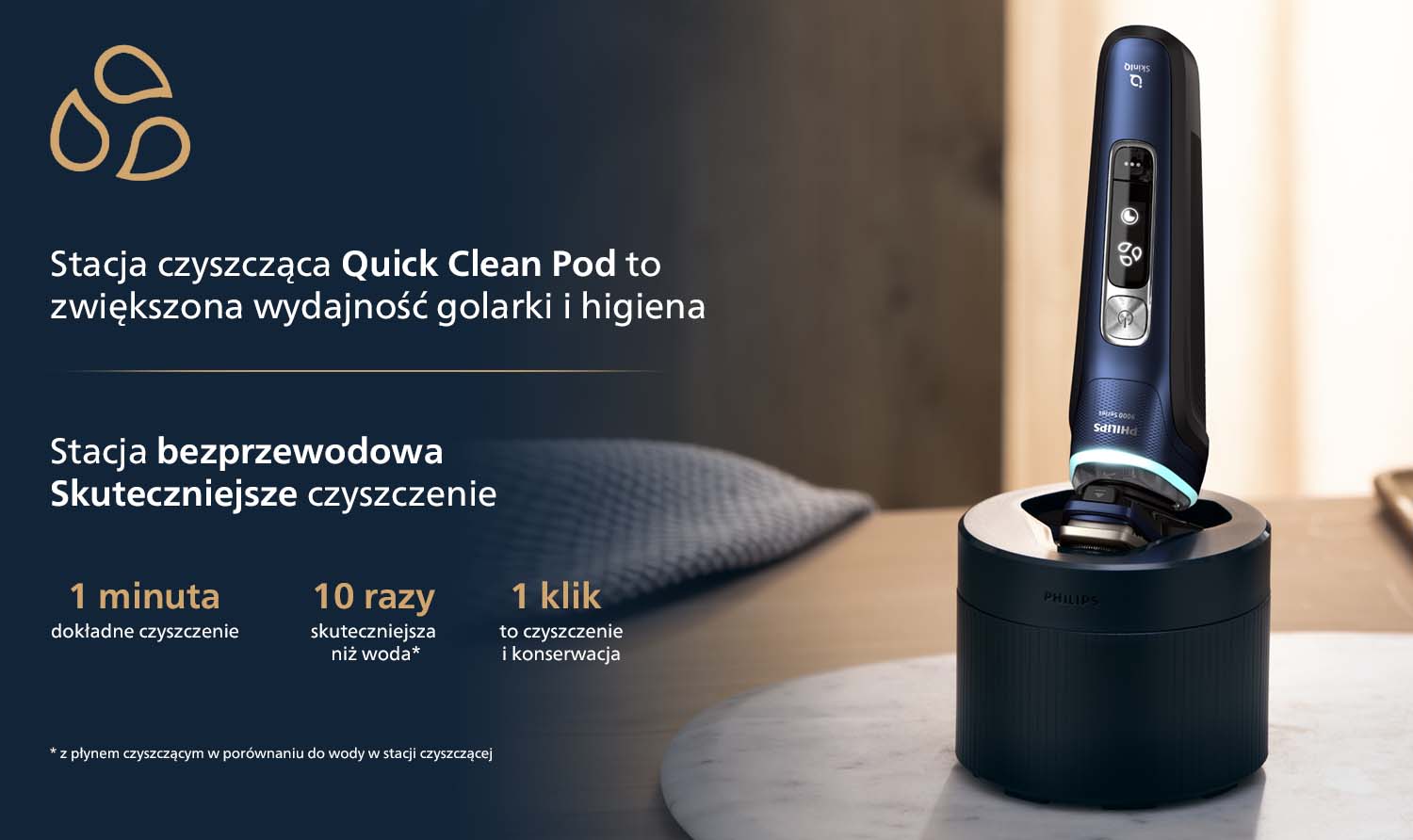 Stacja czyszcząca ułatwia utrzymanie golarki w idealnym stanie