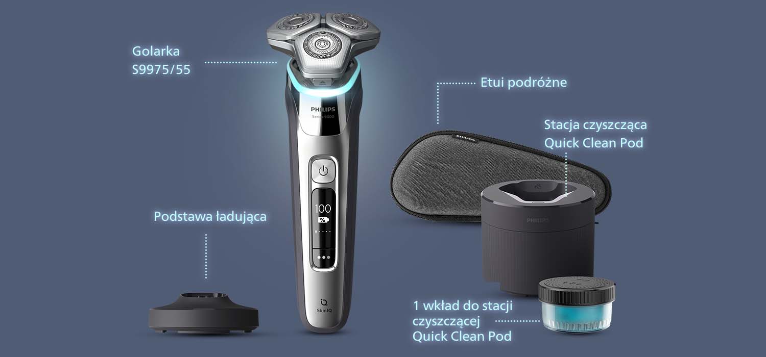 Golarka  Philips S9975/55 jest sprzedawana wraz z akcesoriami