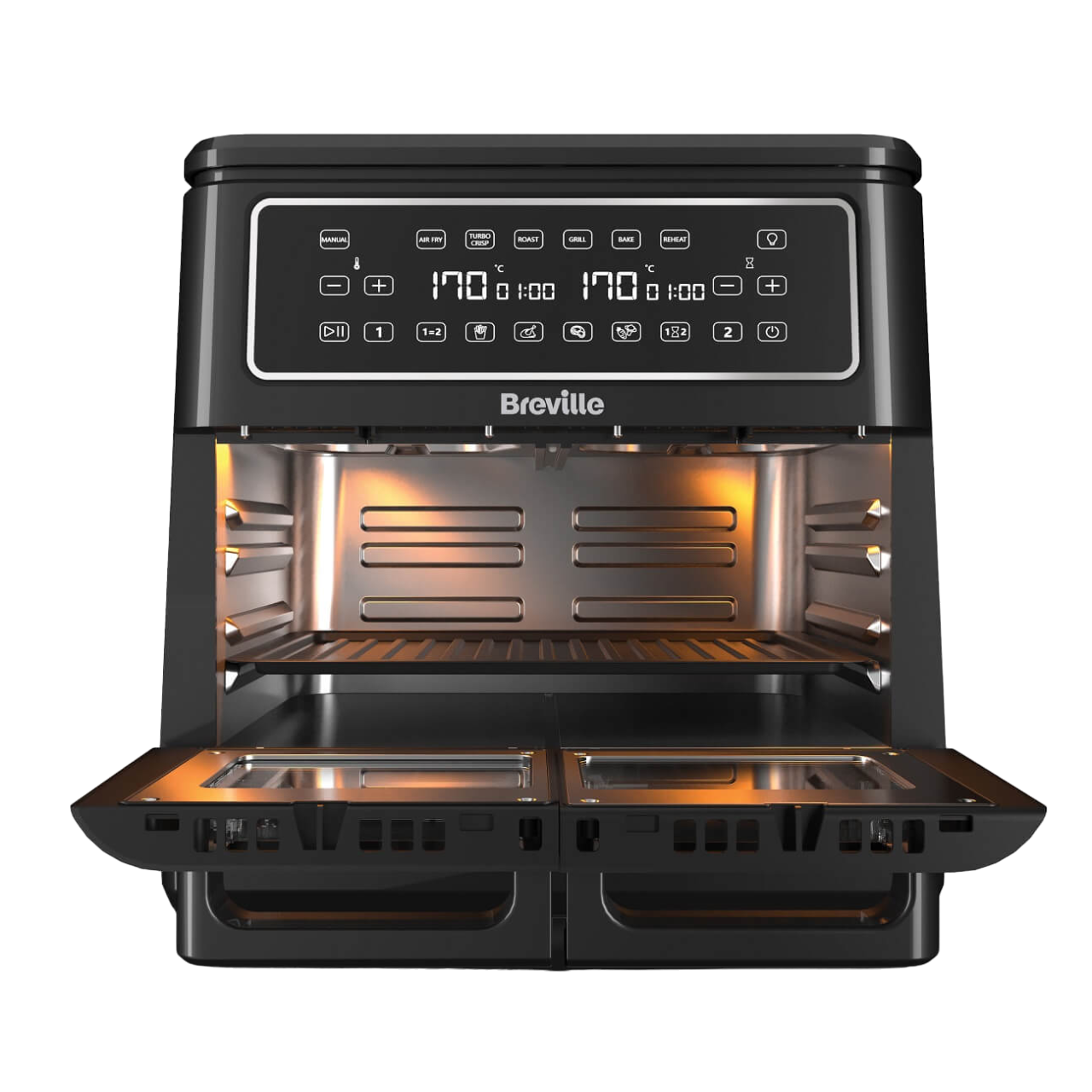 Frytkownica beztłuszczowa Breville VDF130X o pojemności 11 litrów pozwala na smażenie, pieczenie, grillowanie i odgrzewanie przy minimalnym użyciu oleju