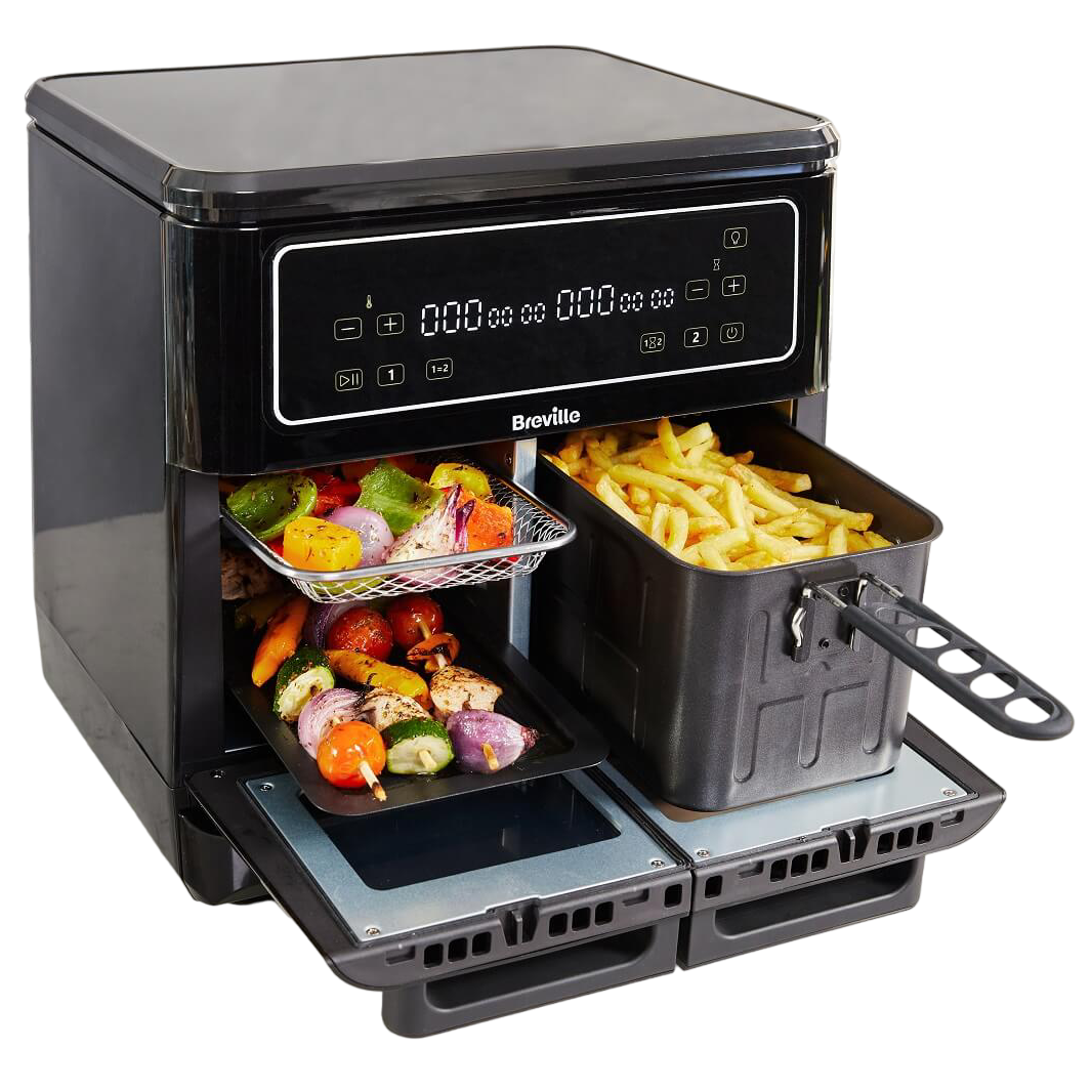 Frytkownica beztłuszczowa Breville VDF130X o pojemności 11 litrów pozwala na smażenie, pieczenie, grillowanie i odgrzewanie przy minimalnym użyciu oleju