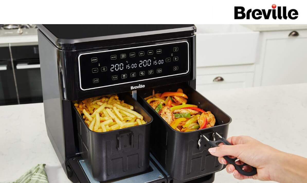 Frytkownica beztłuszczowa Breville VDF130X o pojemności 11 litrów pozwala na smażenie, pieczenie, grillowanie i odgrzewanie przy minimalnym użyciu oleju